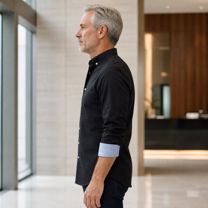 Professional mature man wearing the exact comfortable Oxford shirt — view 12