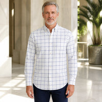 White & Navy Windowpane