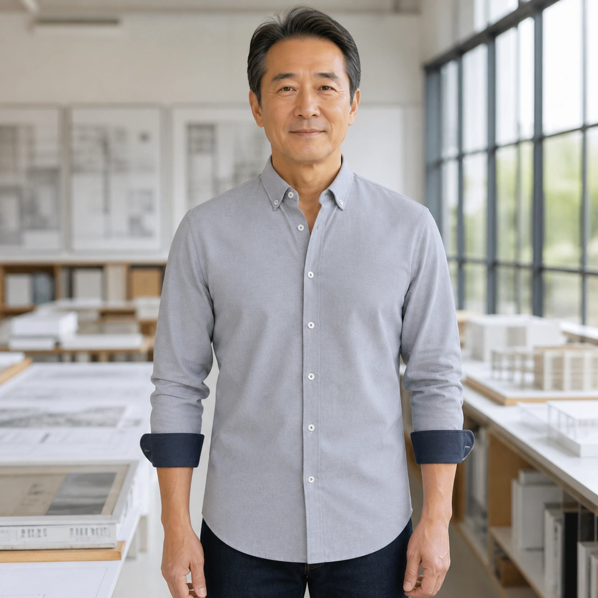 Professional mature man wearing the exact comfortable Oxford shirt — view 2