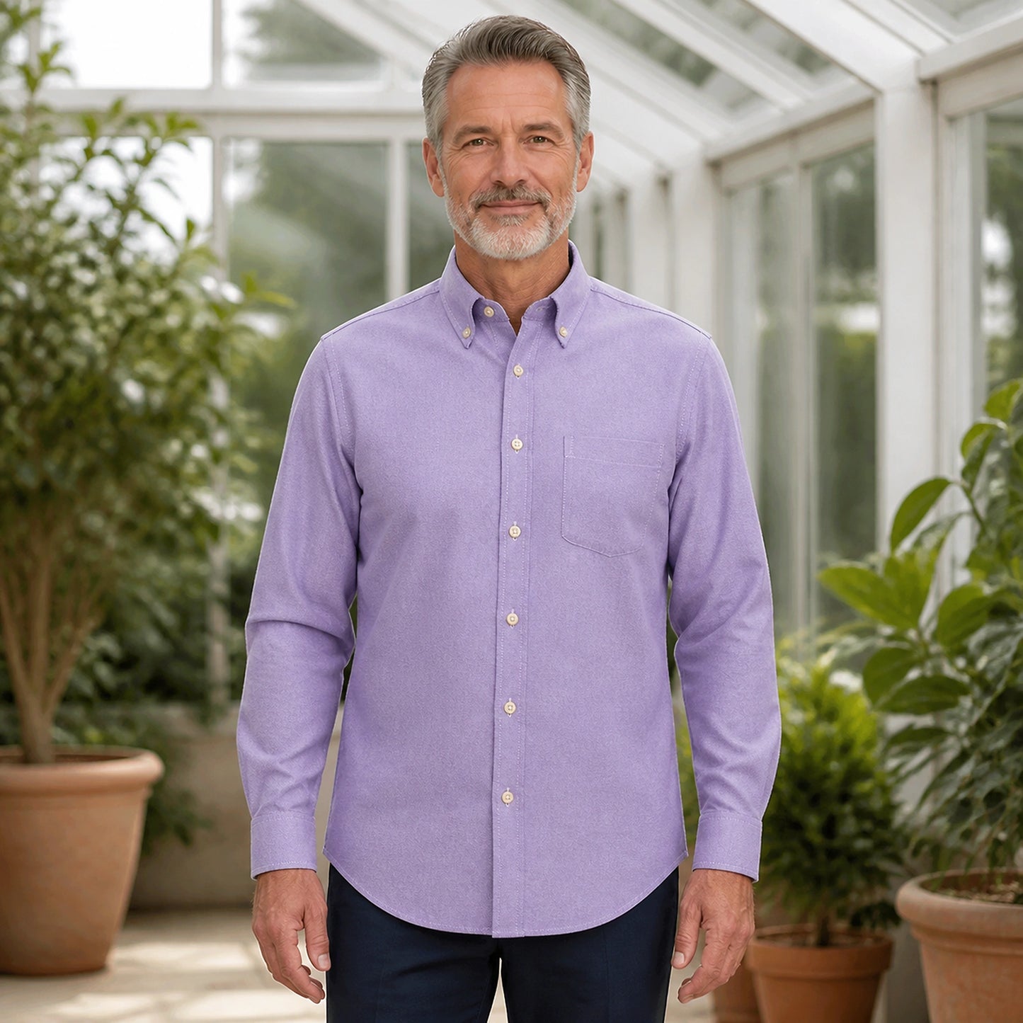 Lavender Oxford Shirt — Full Front — view 3