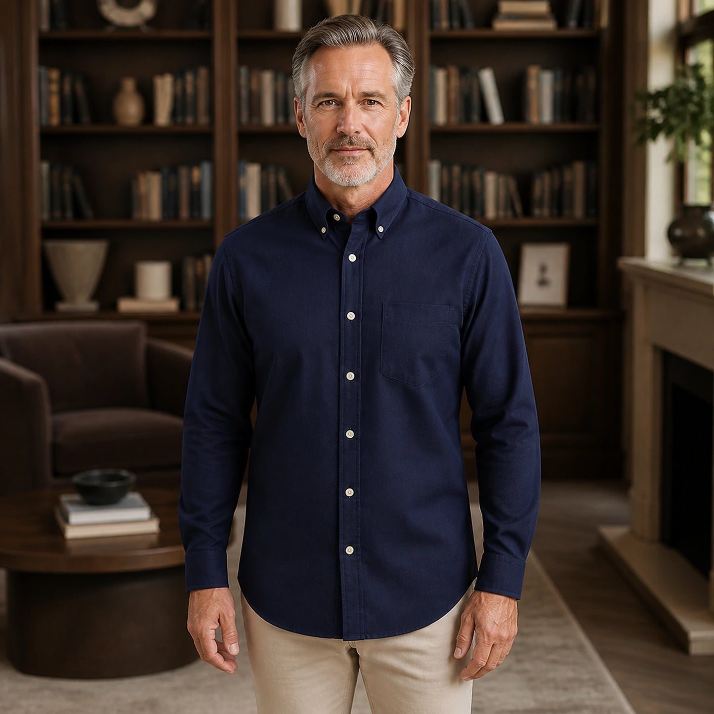 Navy Oxford Shirt — Full Front — view 4