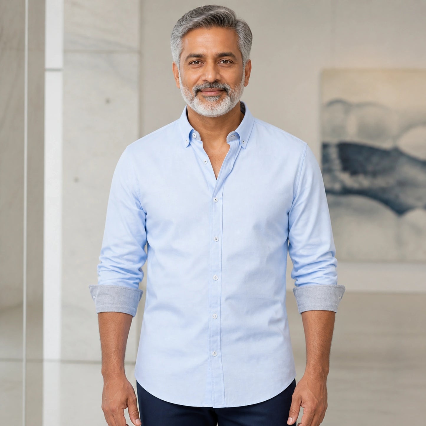 Professional mature man wearing the exact comfortable Oxford shirt — view 4