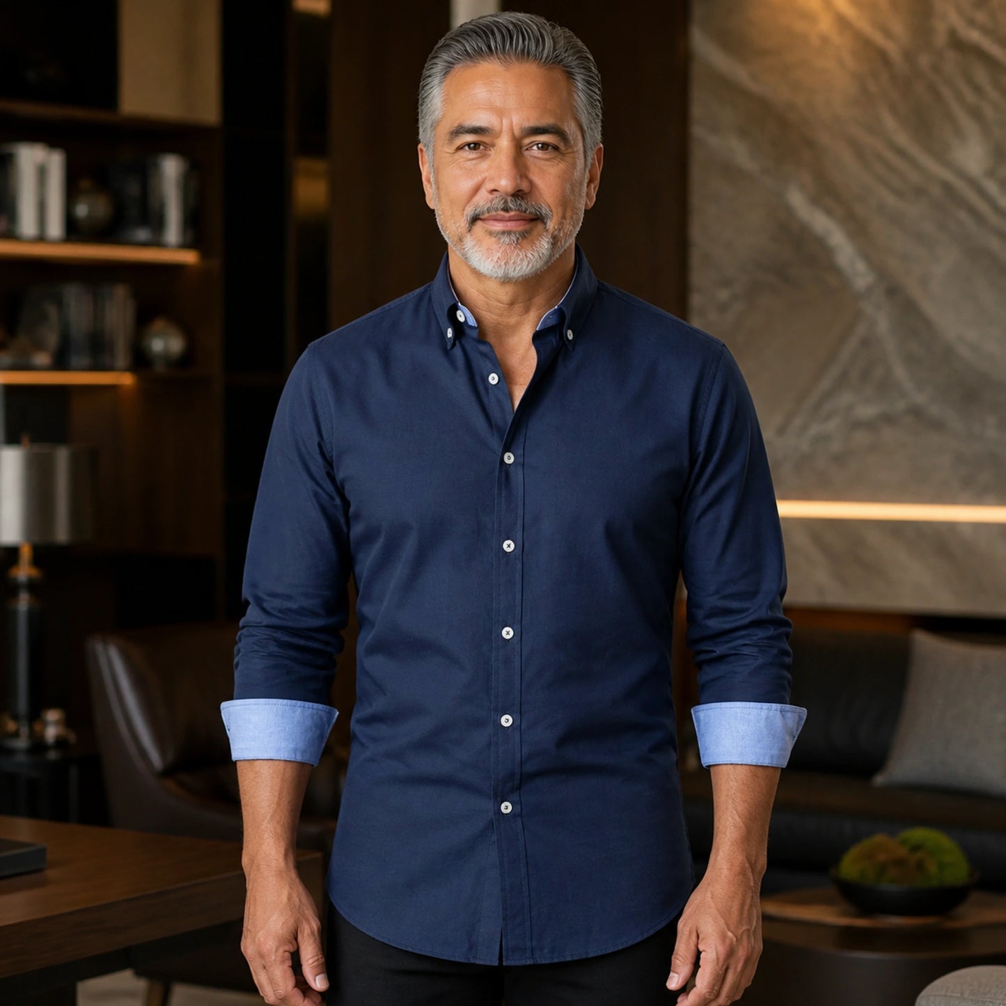 Professional mature man wearing the exact comfortable Oxford shirt — view 5