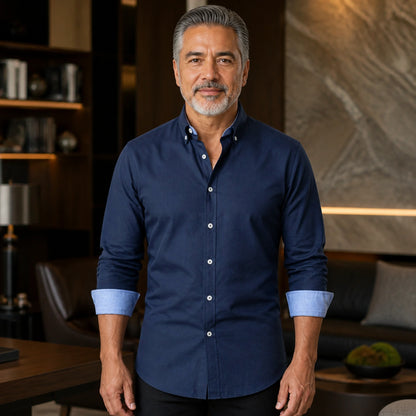 Professional mature man wearing the exact comfortable Oxford shirt — view 5