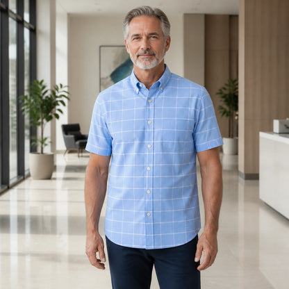 Light Blue Windowpane Oxford Shirt — Full Front