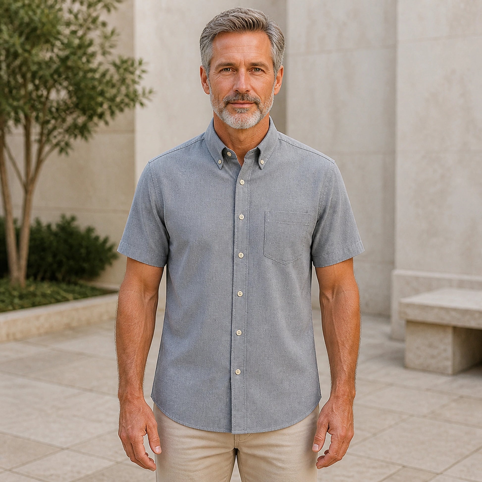 Gray Oxford Shirt — Full Front — view 13