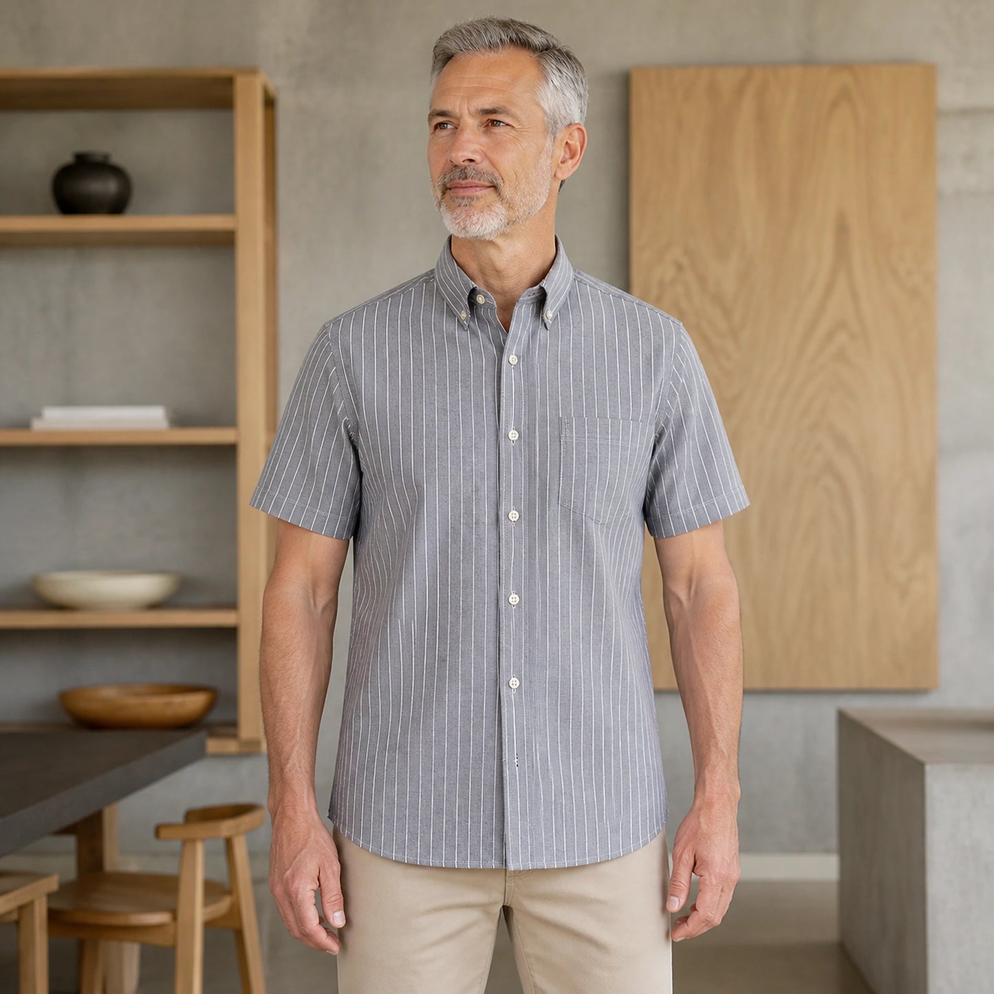 Gray Pinstripe Oxford Shirt — Full Front — view 19