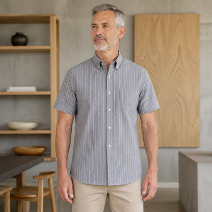 Gray Pinstripe Oxford Shirt — Full Front — view 19
