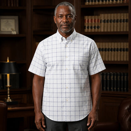 White and Navy Windowpane Oxford Shirt — Full Front — view 2