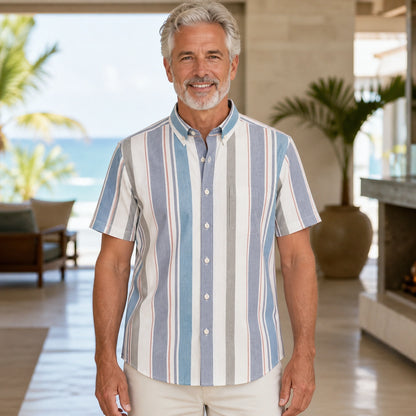 Multicolor Vertical Stripe Oxford Shirt — Full Front — view 20