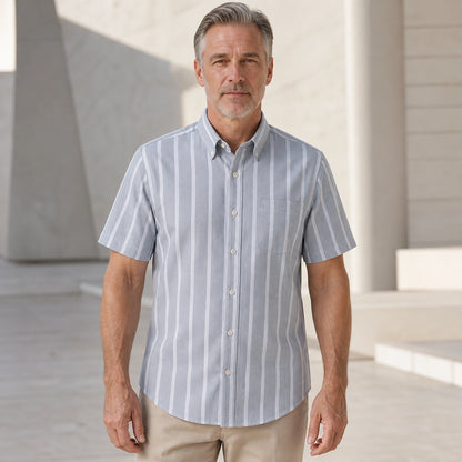 Gray Vertical Stripe Oxford Shirt — Full Front — view 25