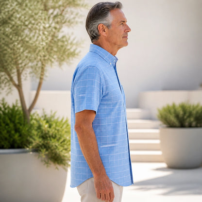 Light Blue Windowpane Oxford Shirt — Side View — view 26