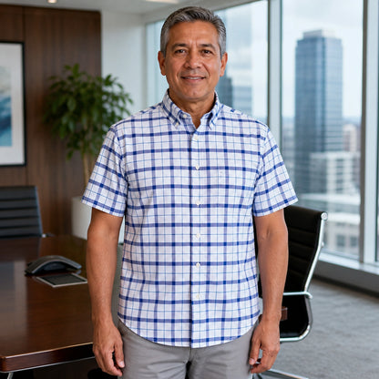 Blue Multicheck Oxford Shirt — Full Front — view 5