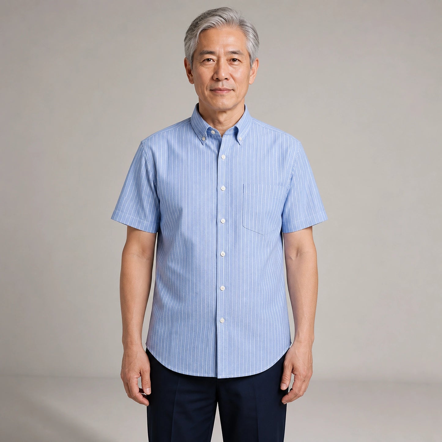 Light Blue Pinstripe Oxford Shirt — Full Front — view 9