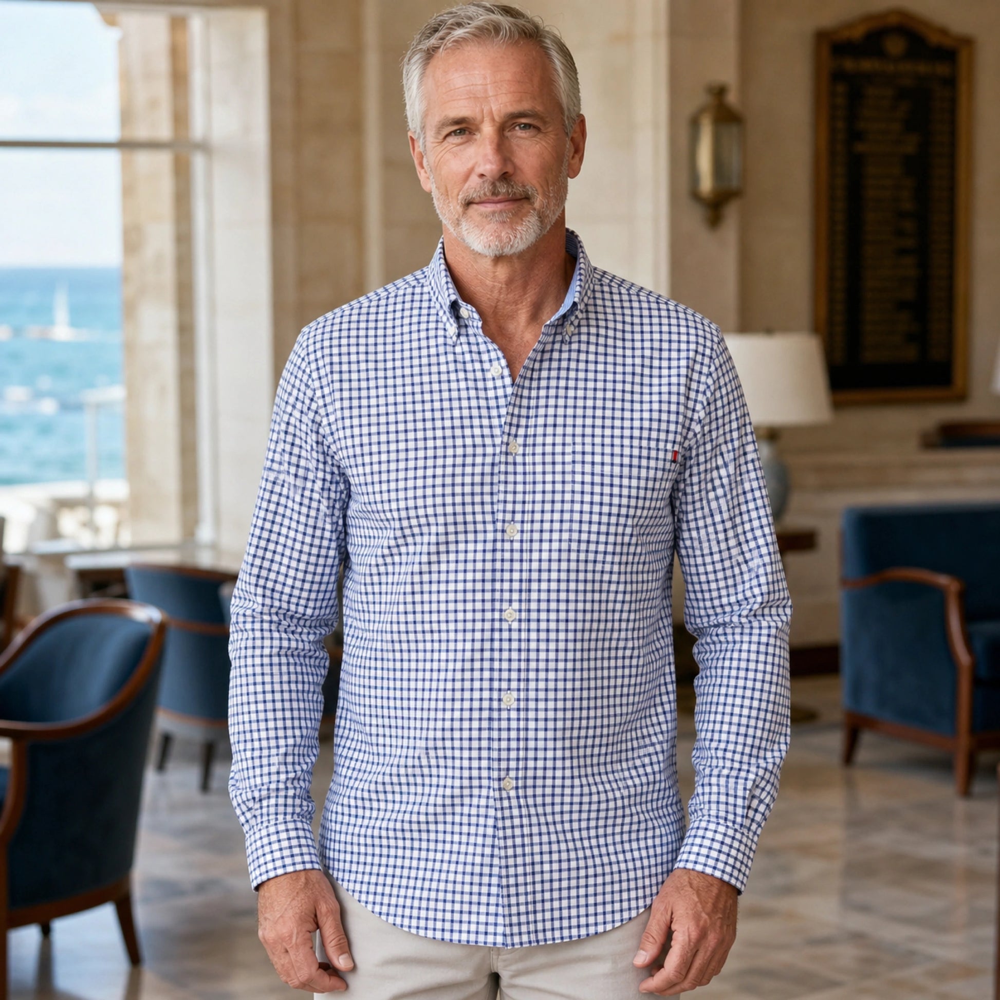 Professional mature man wearing the exact classic casual Oxford shirt — view 10