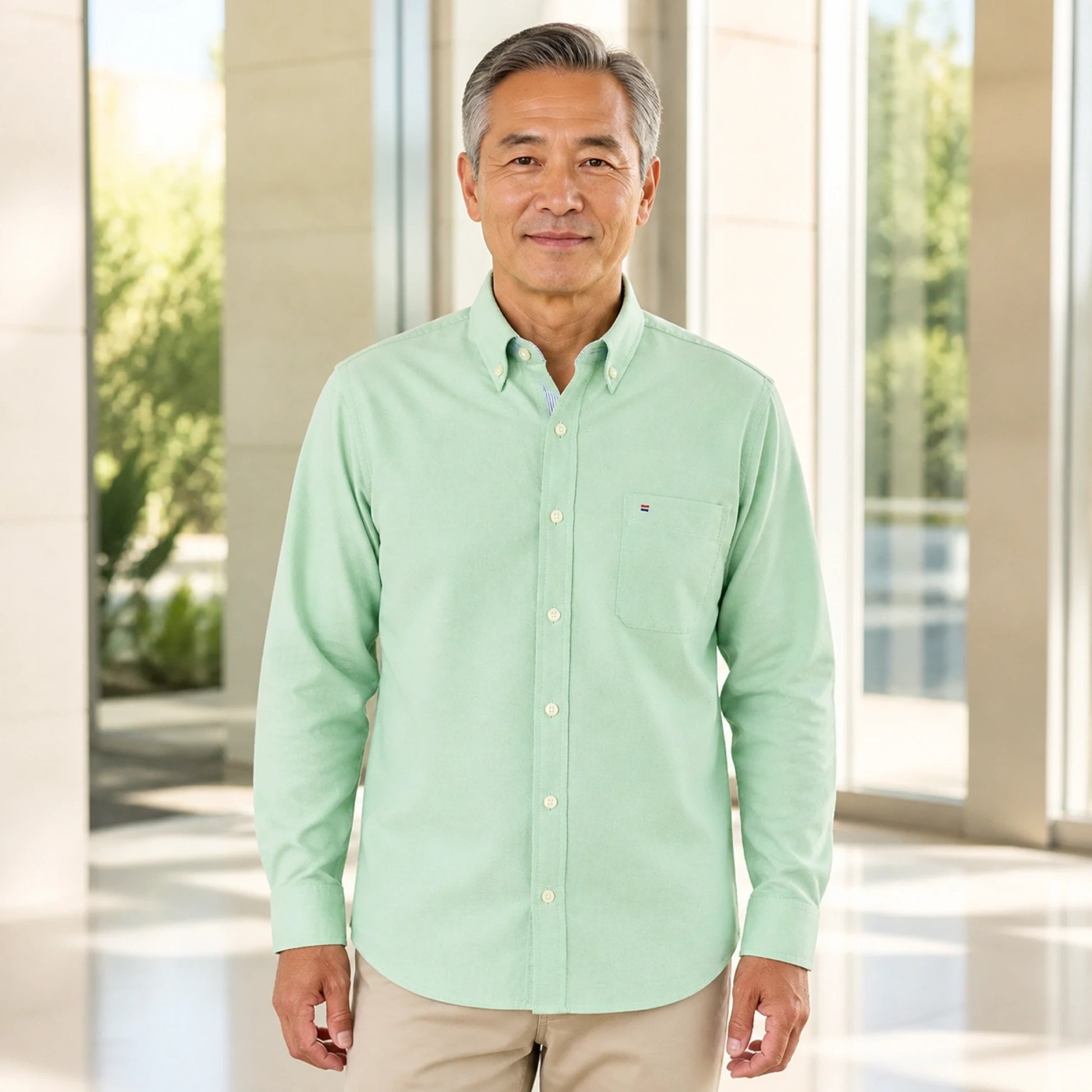 Professional mature man wearing the exact classic casual Oxford shirt — view 11