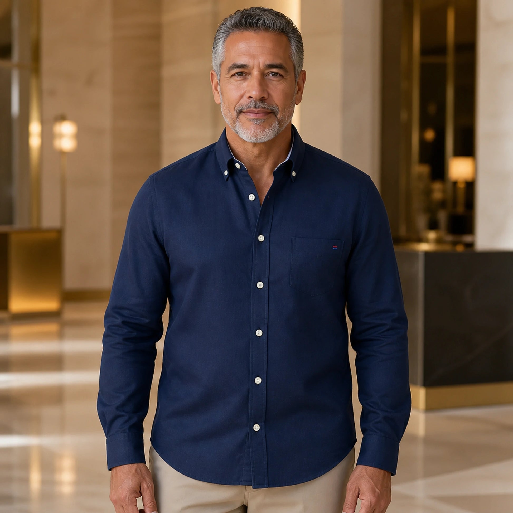 Professional mature man wearing the exact classic casual Oxford shirt — view 12