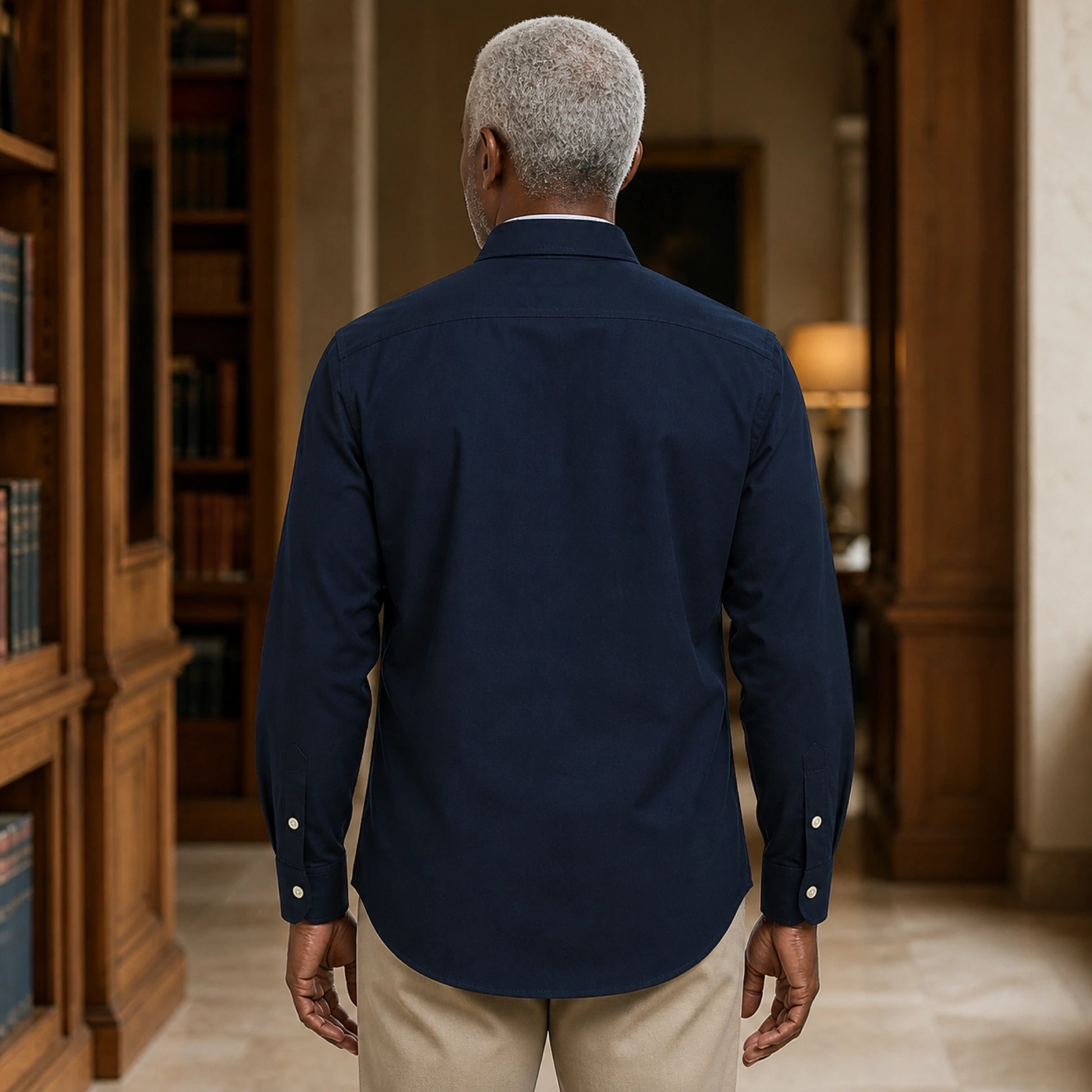 Professional mature man wearing the exact classic casual Oxford shirt — view 14