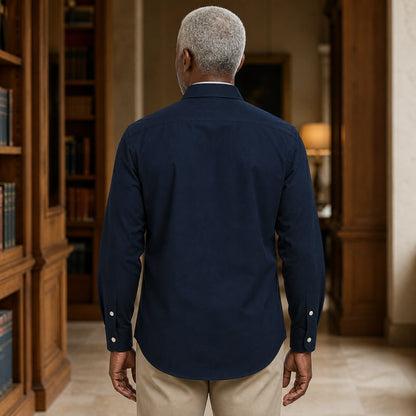 Professional mature man wearing the exact classic casual Oxford shirt — view 14