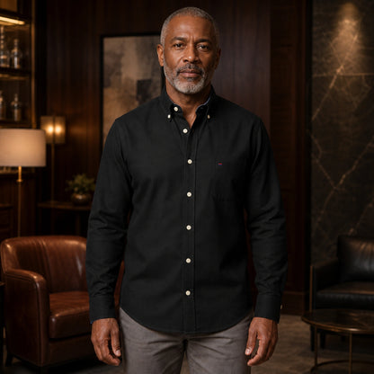 Professional mature man wearing the exact classic casual Oxford shirt — view 2