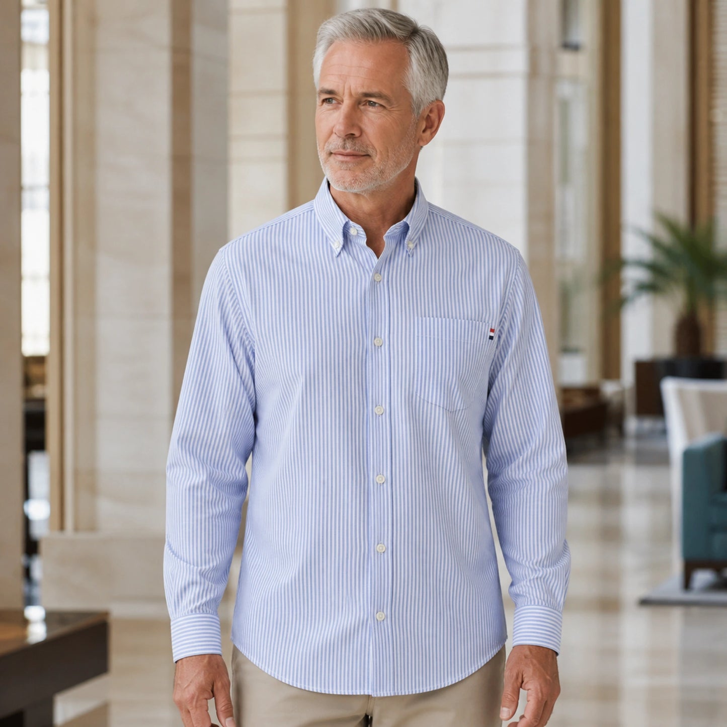 Professional mature man wearing the exact classic casual Oxford shirt — view 4