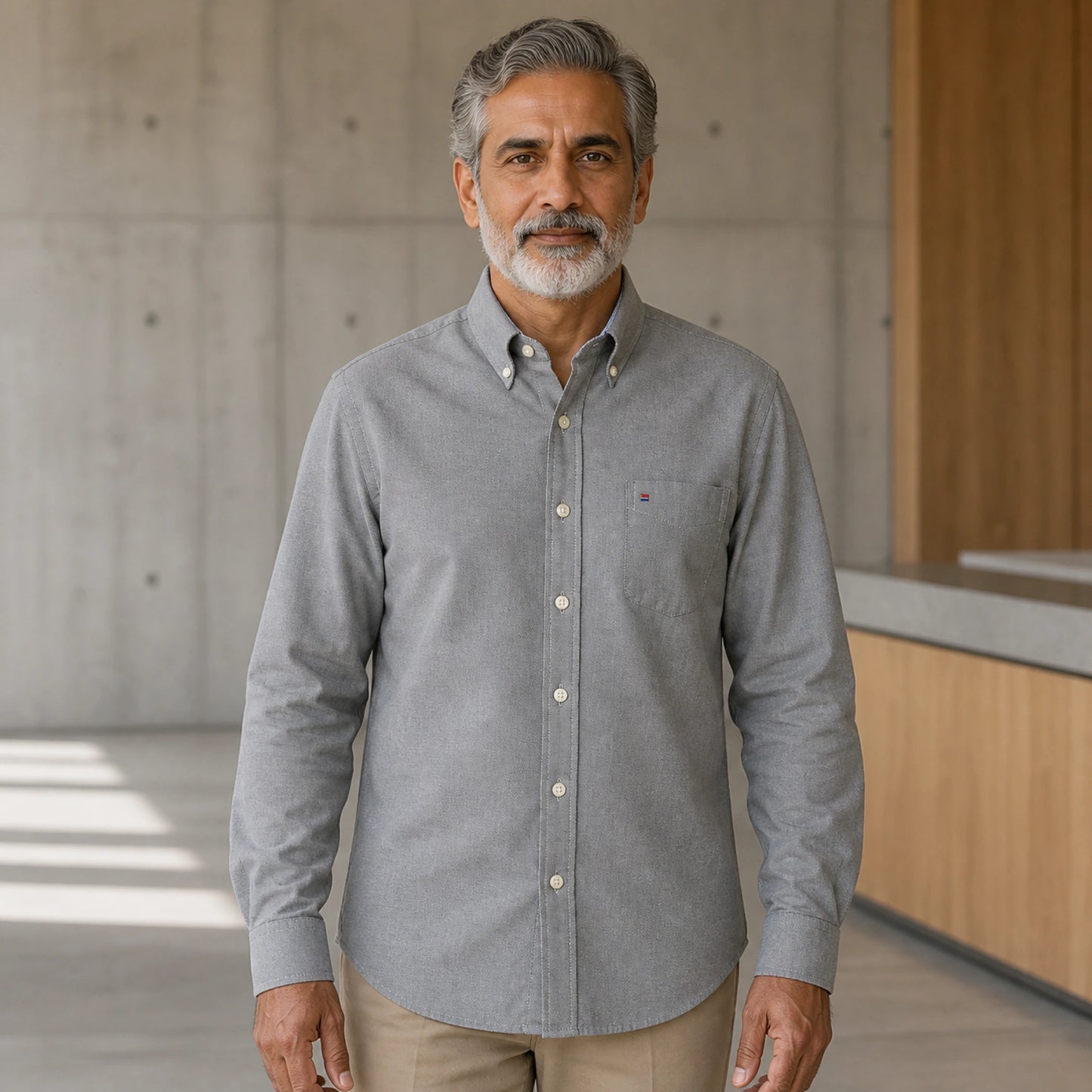 Professional mature man wearing the exact classic casual Oxford shirt — view 5
