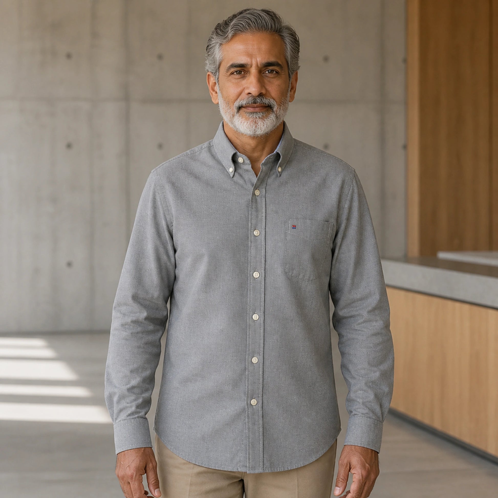 Professional mature man wearing the exact classic casual Oxford shirt — view 5