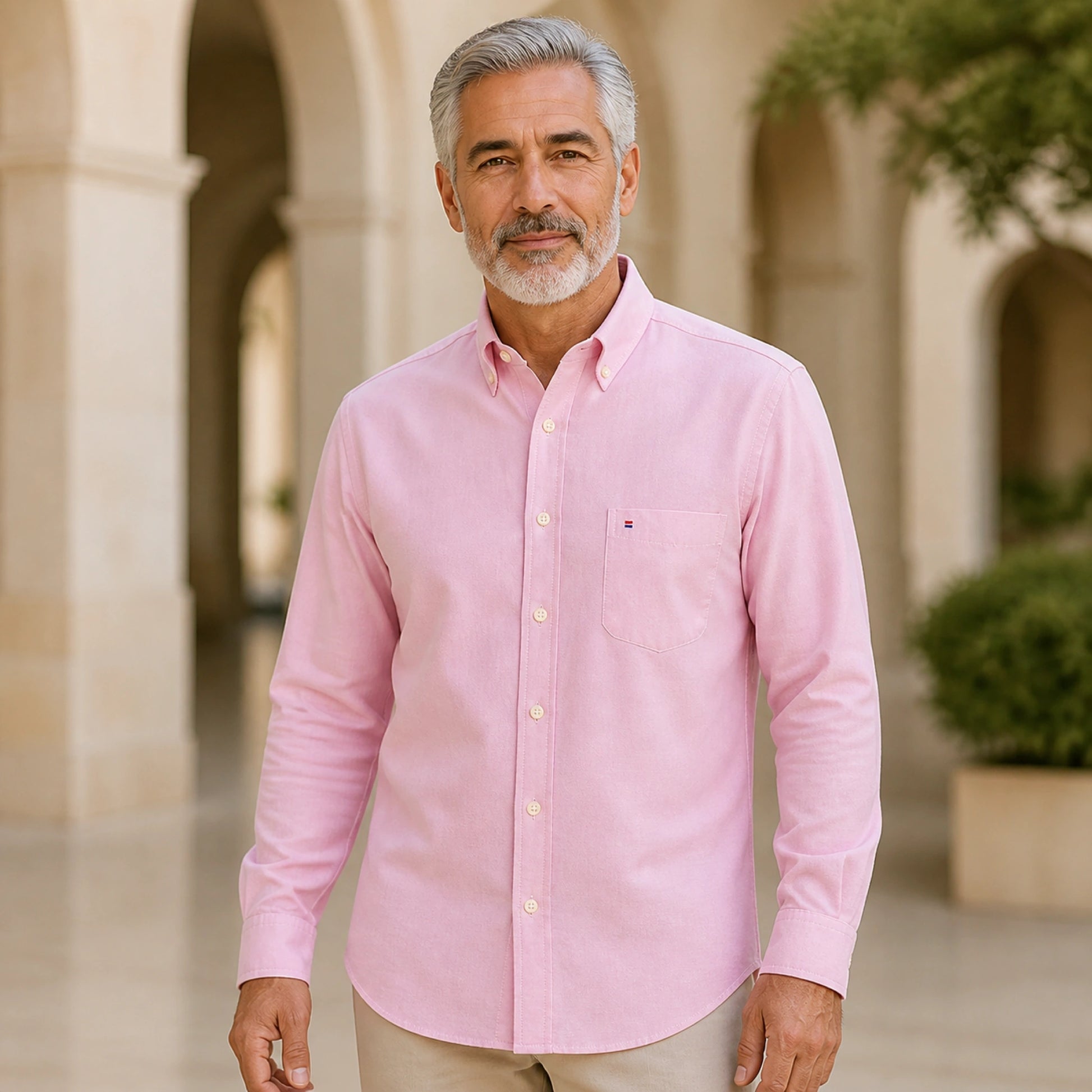 Professional mature man wearing the exact classic casual Oxford shirt — view 7