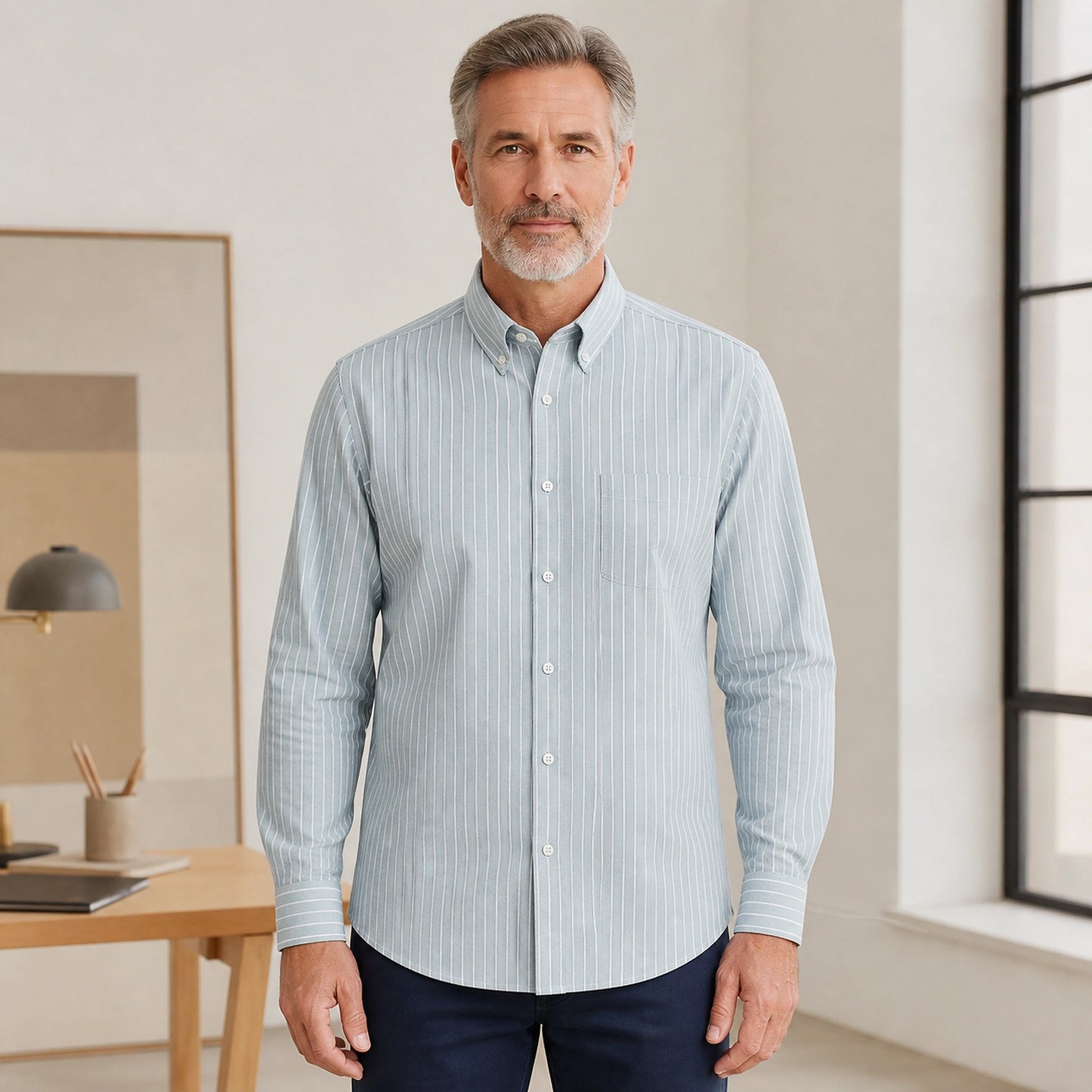 Professional mature man wearing the exact classic comfortable Oxford shirt — view 12