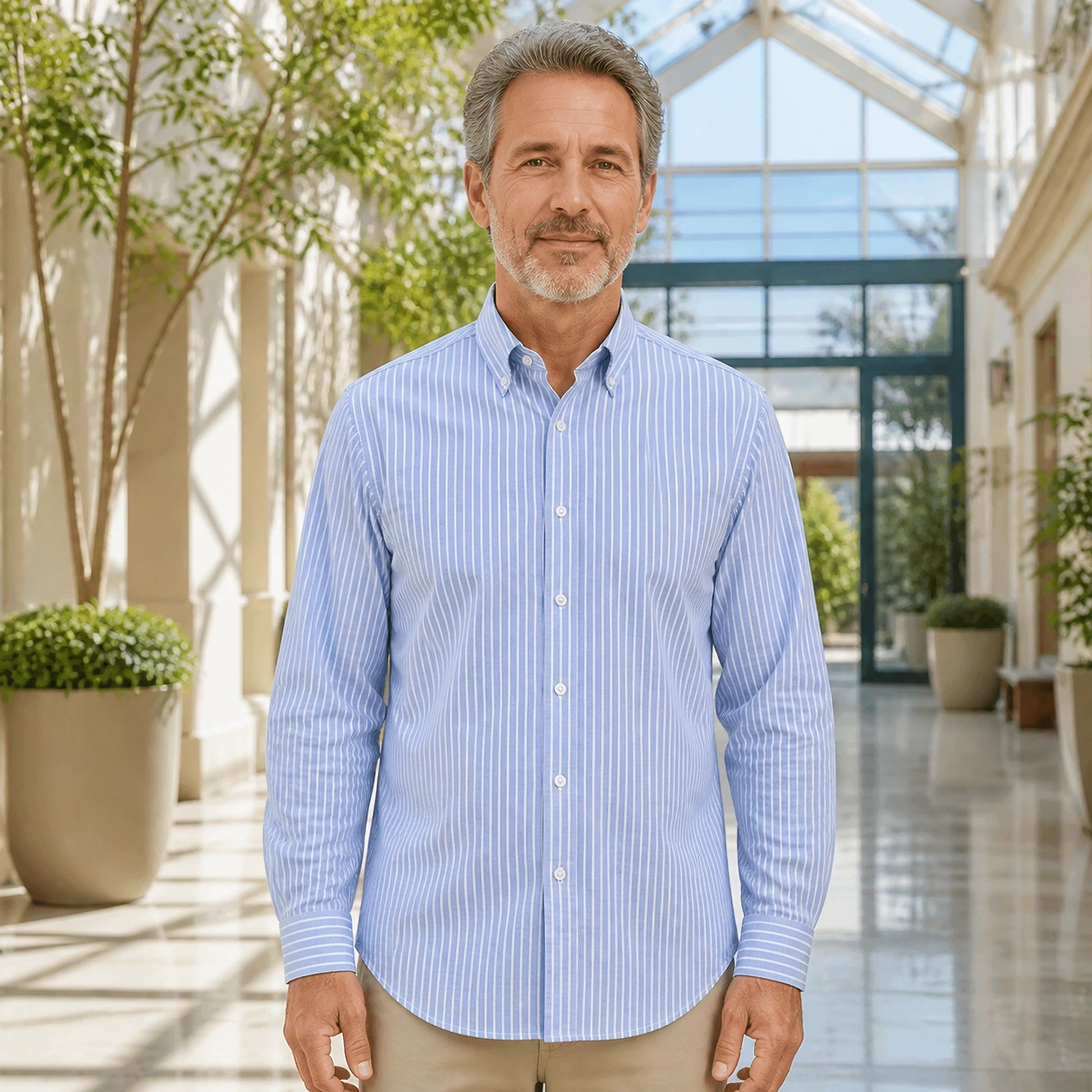 Professional mature man wearing the exact classic comfortable Oxford shirt — view 15