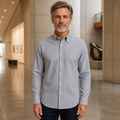 Professional mature man wearing the exact classic comfortable Oxford shirt — view 16