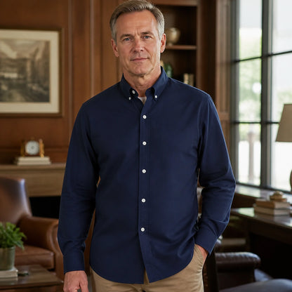 Professional mature man wearing the exact classic comfortable Oxford shirt — view 17