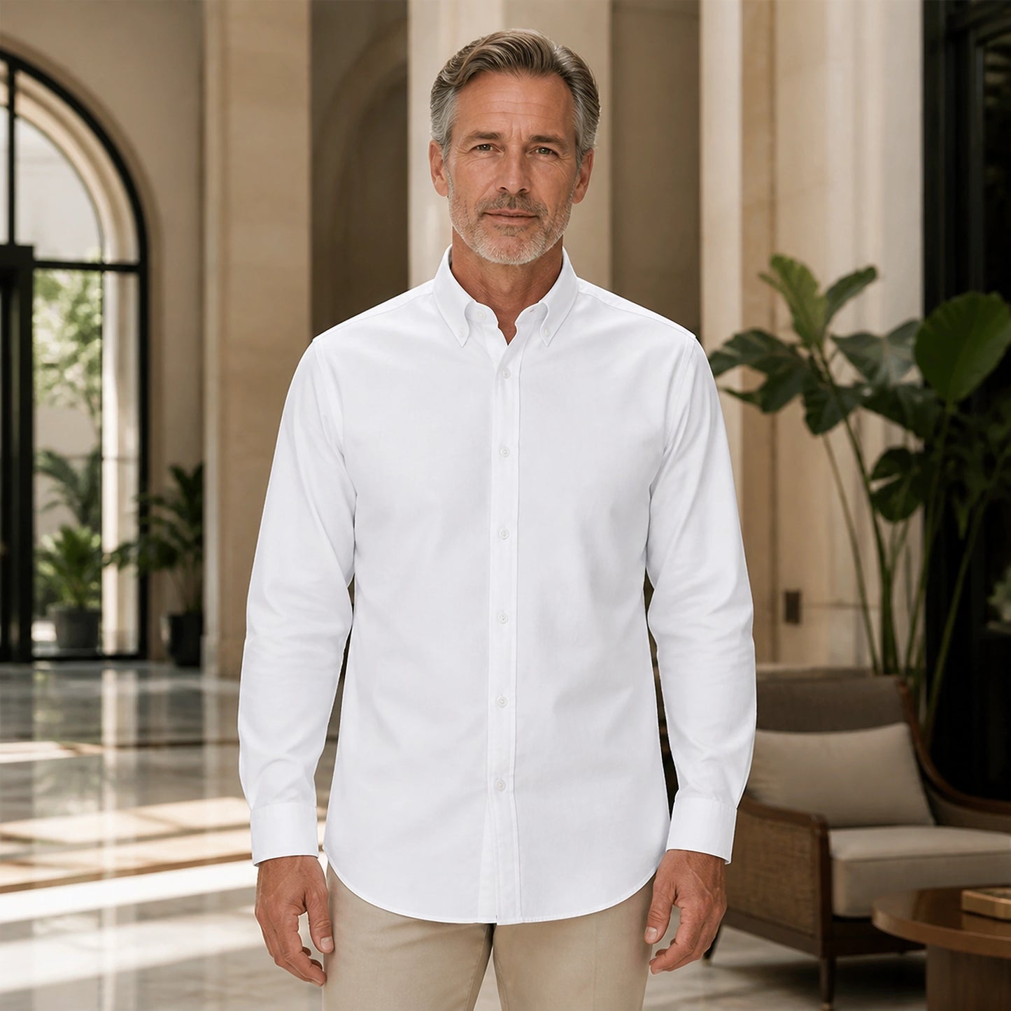 Professional mature man wearing the exact classic comfortable Oxford shirt — view 19