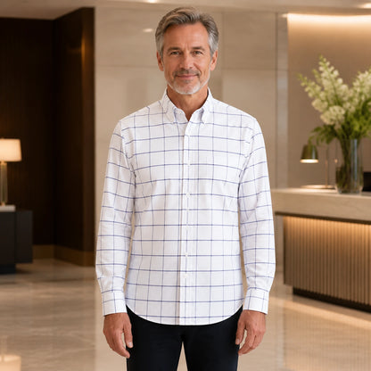 Professional mature man wearing the exact classic comfortable Oxford shirt — view 2