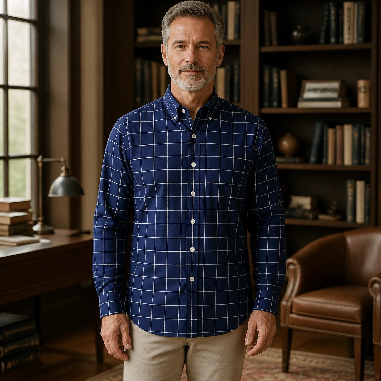 Professional mature man wearing the exact classic comfortable Oxford shirt — view 25