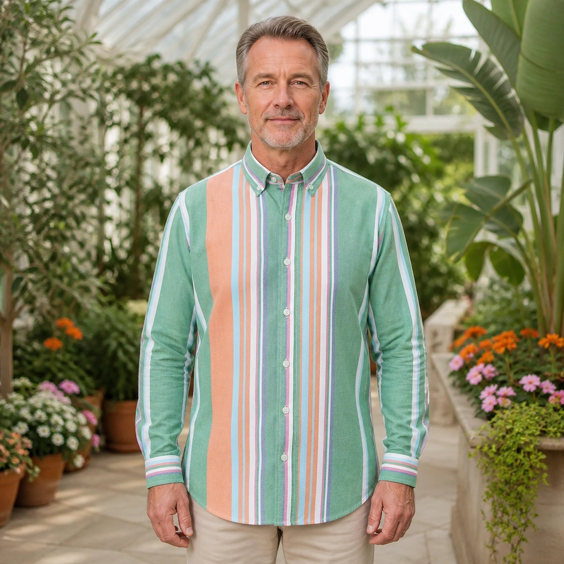 Professional mature man wearing the exact classic comfortable Oxford shirt — view 4