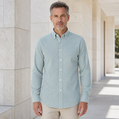 Professional mature man wearing the exact classic comfortable Oxford shirt — view 5