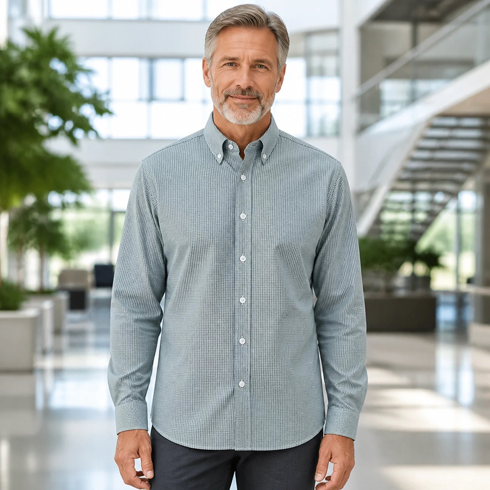 Professional mature man wearing the exact classic comfortable Oxford shirt — view 6