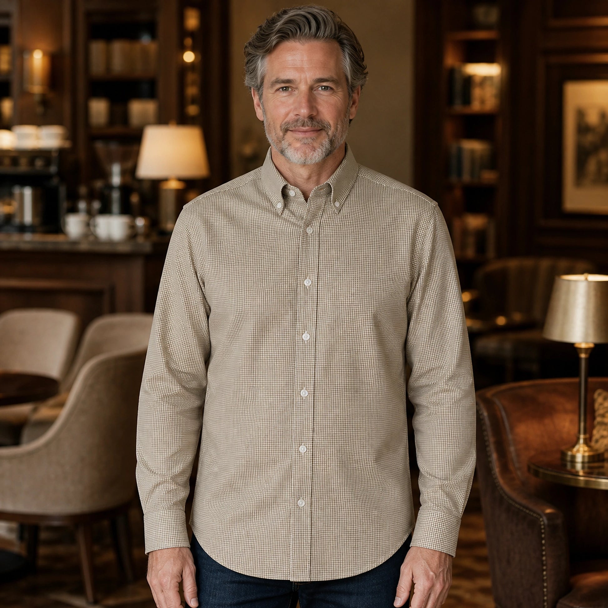 Professional mature man wearing the exact classic comfortable Oxford shirt — view 7