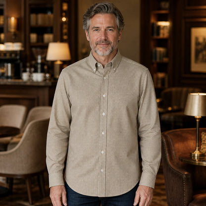 Professional mature man wearing the exact classic comfortable Oxford shirt — view 7