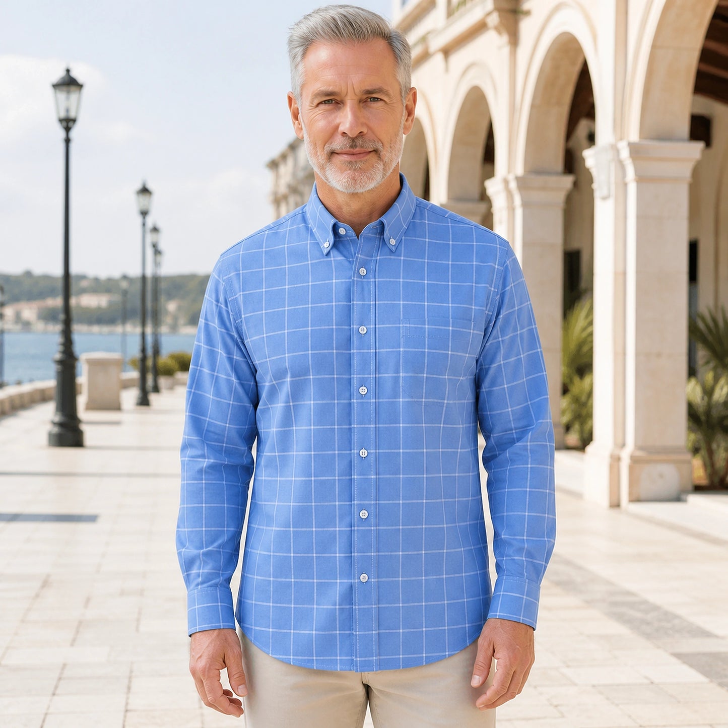 Professional mature man wearing the exact classic comfortable Oxford shirt — view 8
