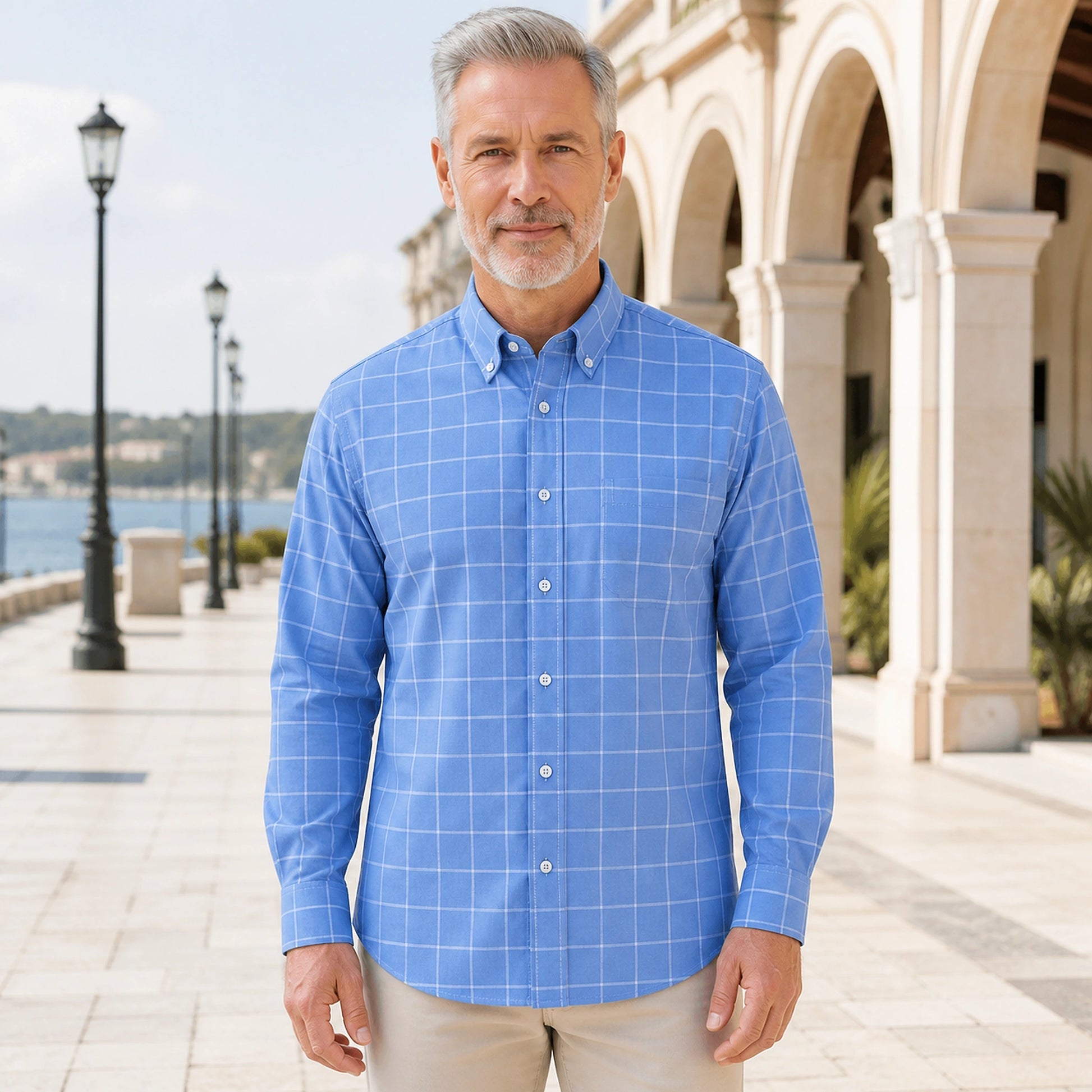 Professional mature man wearing the exact classic comfortable Oxford shirt — view 8
