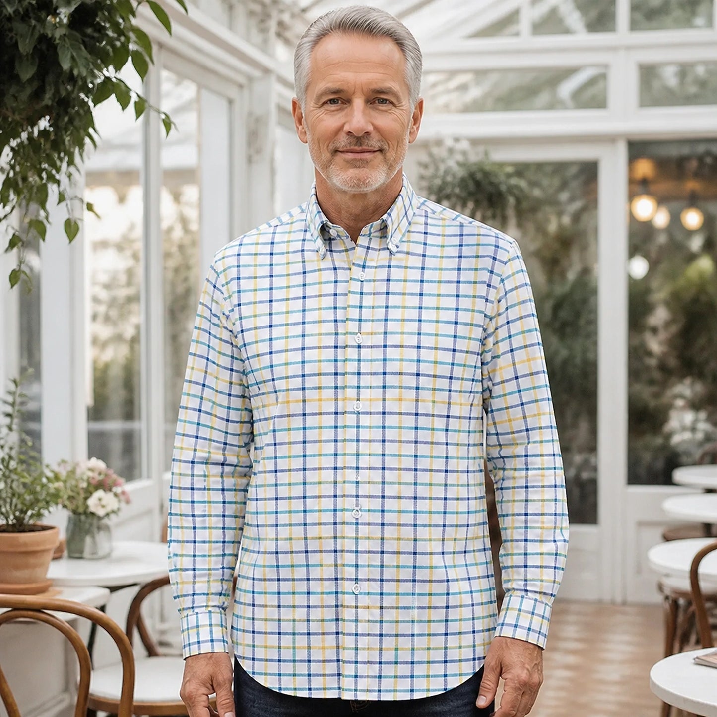Professional mature man wearing the exact classic comfortable Oxford shirt — view 9