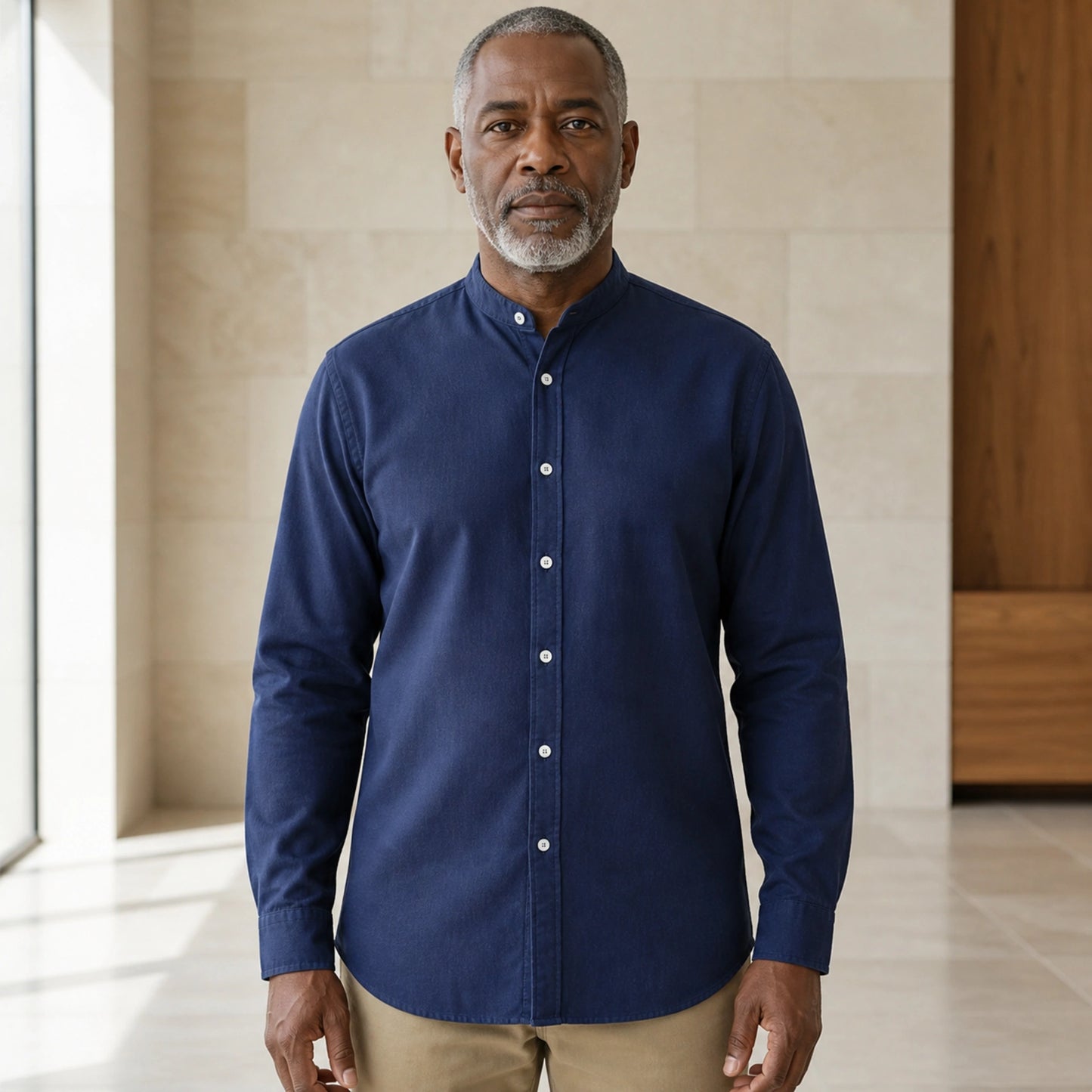 Professional mature man wearing the exact soft Oxford shirt