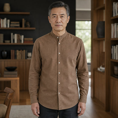 Professional mature man wearing the exact soft Oxford shirt — view 2