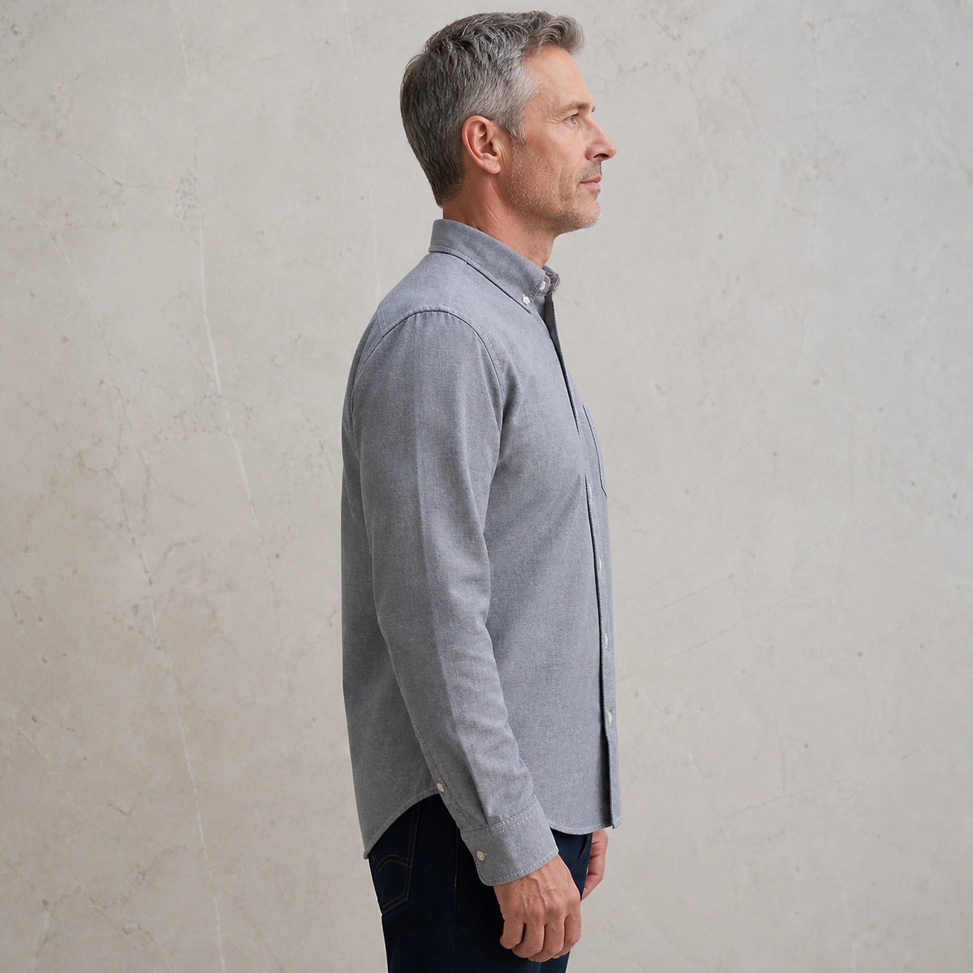 Professional mature man wearing the exact slim fit Oxford shirt — view 8