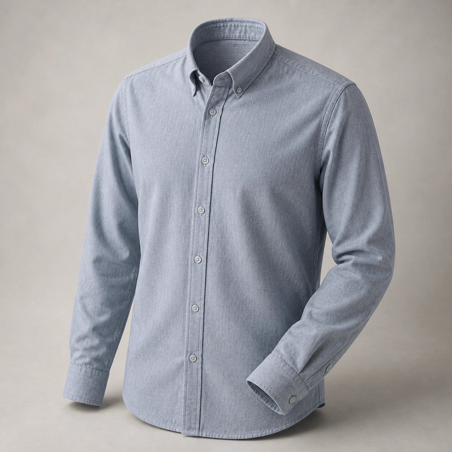 Light Gray Brushed Oxford Shirt collar, cuff, and fabric detail — view 6