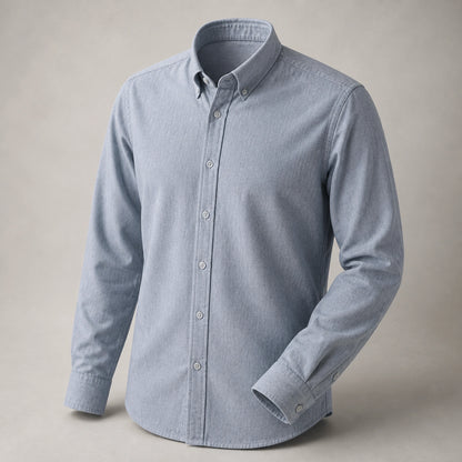 Light Gray Brushed Oxford Shirt collar, cuff, and fabric detail — view 6