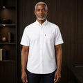 White Soft Casual Oxford Shirt on mature male model, front view