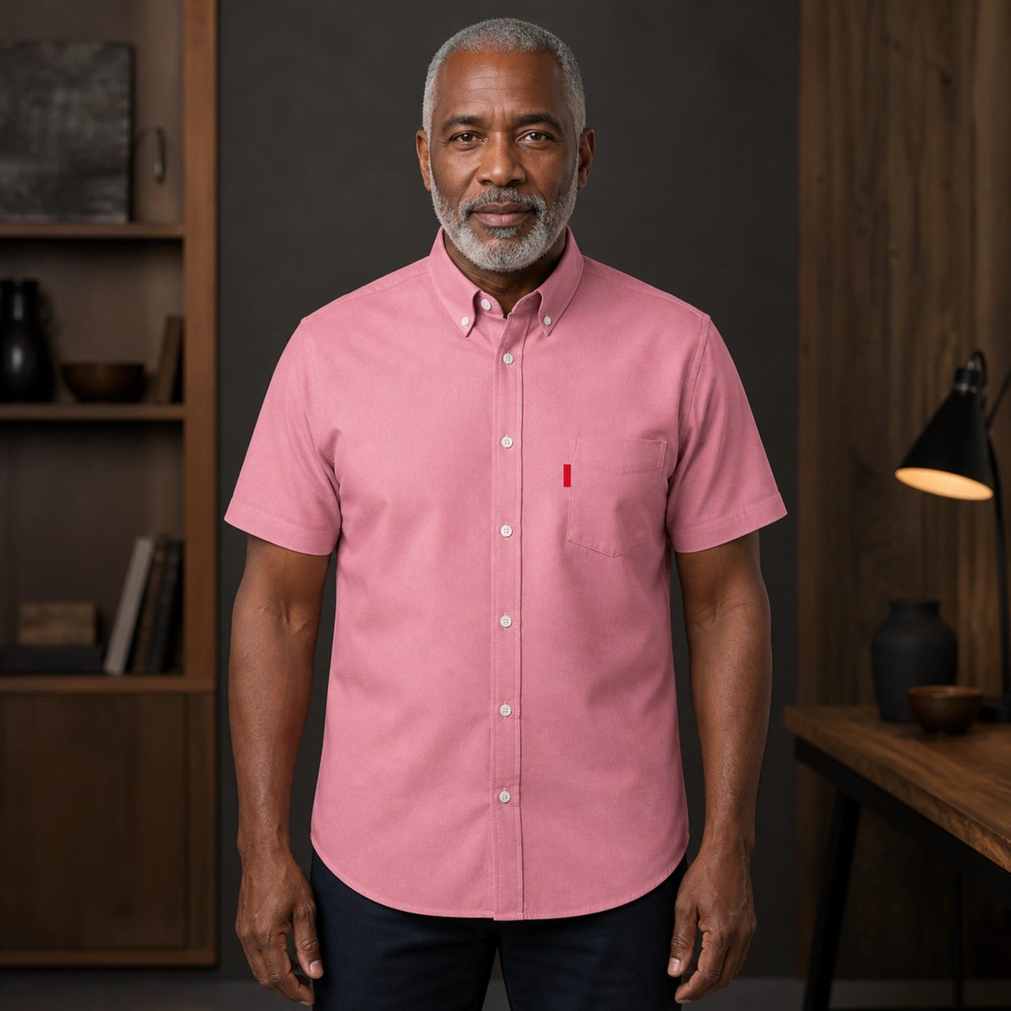 Pink Soft Casual Oxford Shirt on mature male model, front view — view 5